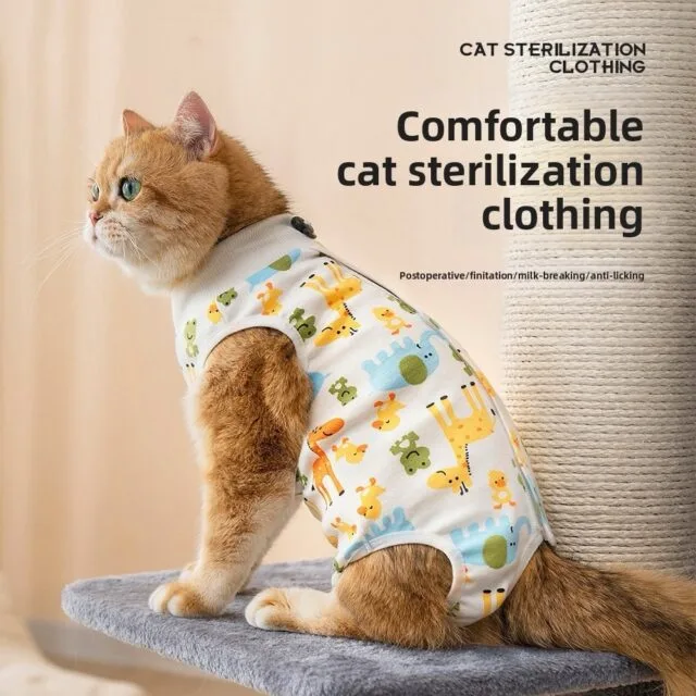 Jumpsuit áo liền quần khử trùng cho mèo sau phẫu thuật - hàng loại 1, vải co giãn, có dây rút cổ - Ảnh 3
