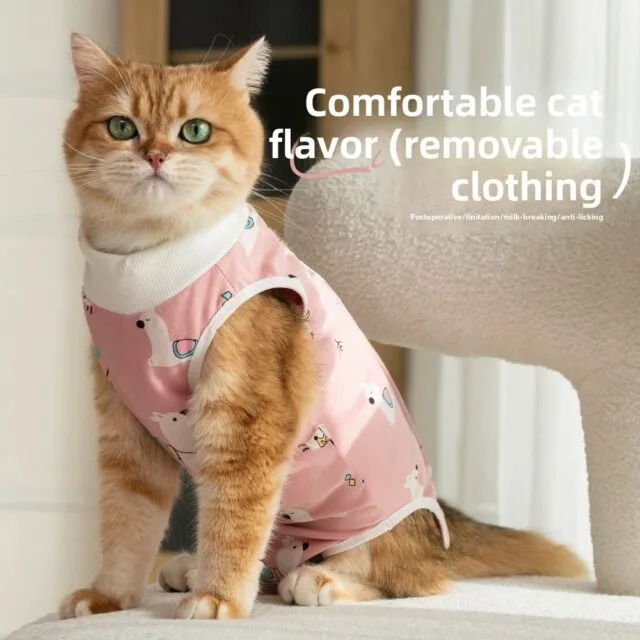 Jumpsuit áo liền quần khử trùng cho mèo sau phẫu thuật - hàng loại 1, vải co giãn, có dây rút cổ - Ảnh 2